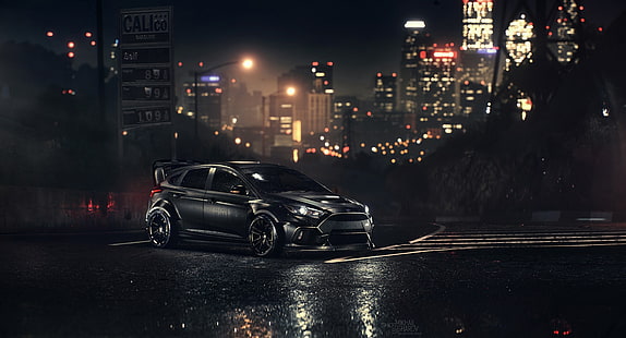 тъмно, нощ, кола, Ford, превозно средство, Ford Focus RS, HD тапет HD wallpaper