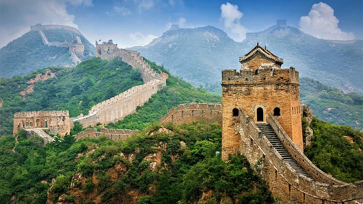 Gran Muralla China, muralla, China, montañas, historia, paisaje, cielo, Asia, bosque, Fondo de pantalla HD