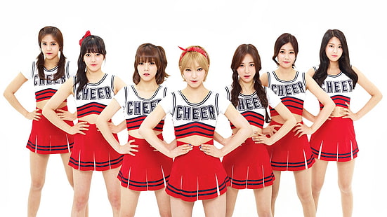 women's white and red cheerleading costume, AOA, K-pop, women, Asian, Hyejeong, Chanmi, Choa, Kwon Mina, Yuna Seo, Seolhyun, cheerleaders, Jimin, HD wallpaper HD wallpaper