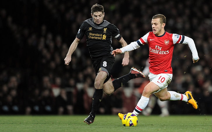Arsenal Jack Wilshere, erkek kırmızı ve beyaz Fly Emirates forması forması, Spor, Futbol, ​​rus, HD masaüstü duvar kağıdı