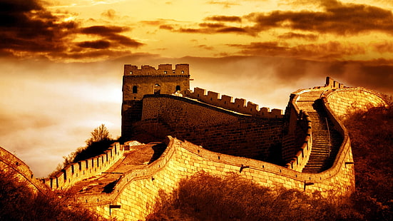 tembok besar cina, tembok besar, cina, asia, sejarah kuno, kuno, sejarah, situs bersejarah, bersejarah, dinding, benteng, langit, awan, Wallpaper HD HD wallpaper