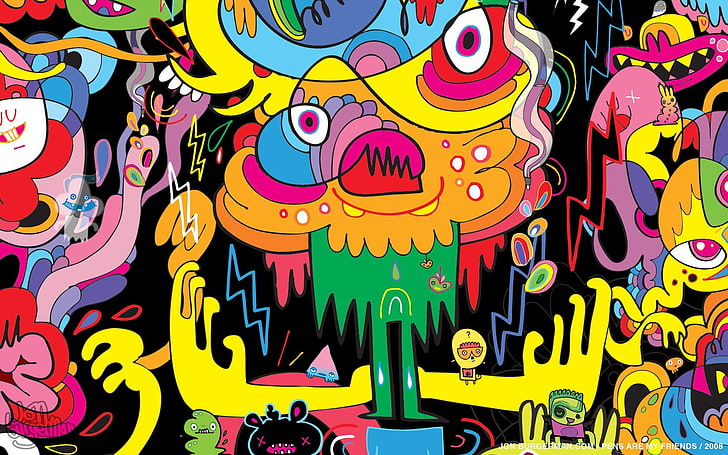lukisan monster berbagai macam warna, abstrak, Make Acid, psychedelic, Wallpaper HD