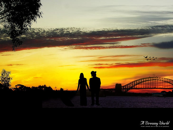 Dreamy Life World, man and woman's silhouette, world, life, dreamy, HD wallpaper