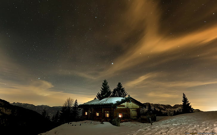 ท้องฟ้าดาวอวกาศฤดูหนาวทิวทัศน์กลางคืน, วอลล์เปเปอร์ HD