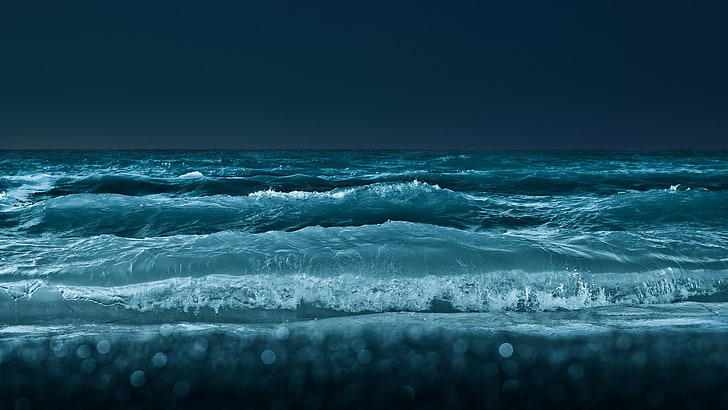 ocean waves, time lapse photography of ocean wave, waves, sea, bokeh, nature, night, HD wallpaper