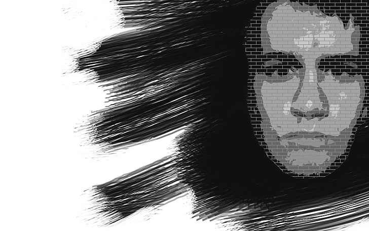 ilustração de rosto de homem, monocromático, abstrato, arte digital, HD papel de parede