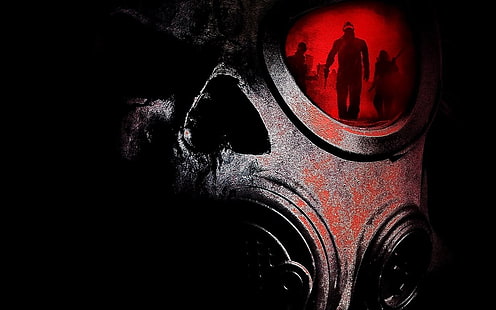 schwarze und rote schnurgebundene kopfhörer, gasmasken, schädel, apokalyptische, digitale kunst, HD-Hintergrundbild HD wallpaper