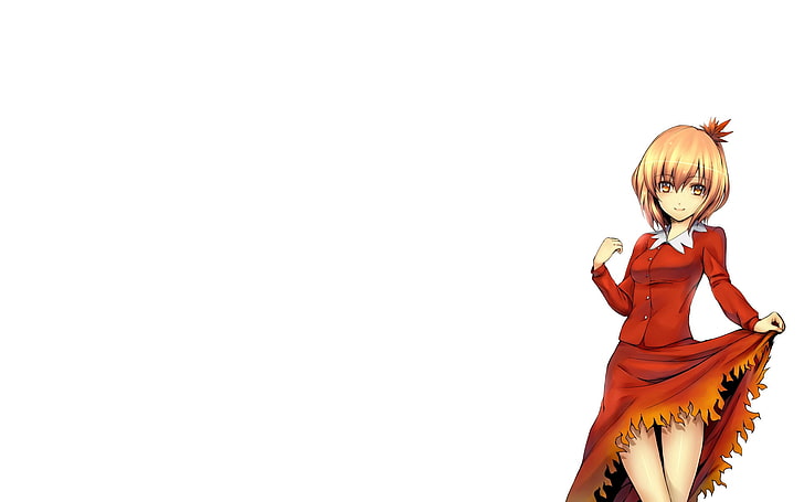 Touhou Project character illustration, anime, girl, blonde, dress, fire, passion, HD wallpaper