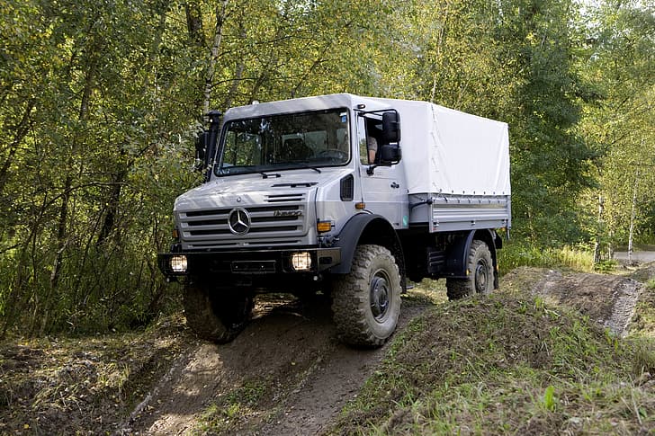 лес, растительность, Mercedes-Benz, грузовик, бездорожье, 4x4, Unimog, U4000, HD обои