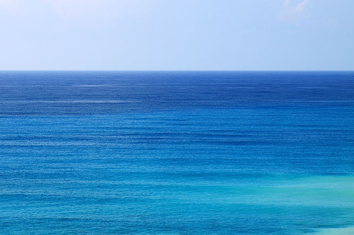 aqua, blue, horizon, liquid, pattern, ripples, sea, sky, texture, water, waves, cyan, simple, HD wallpaper