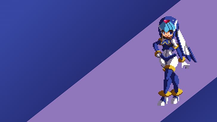 Megaman Zero, Mega Man, Rockman X DiVE, Leviathan (Megaman Zero), pixel art, pixelated, robot, minimalism, simple background, helmet, blue eyes, smiling, Capcom, video games, video game girls, Nintendo, Game Boy Advance, HD wallpaper