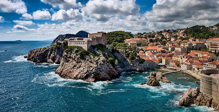 laut, langit, awan, Kroasia, Dubrovnik, Wallpaper HD