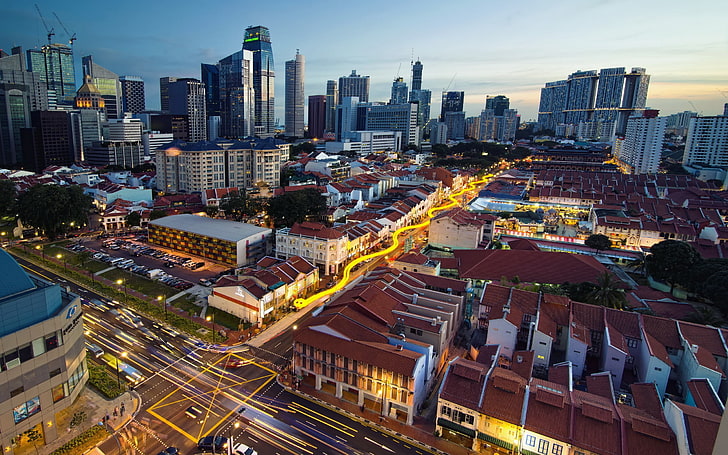 vista della città, paesaggio urbano, HDR, luci, edificio, Singapore, Sfondo HD