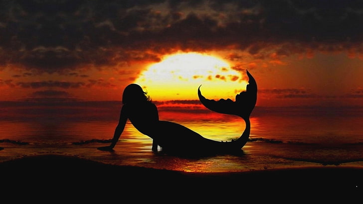 silhouette photo of mermaid, Fantasy, Mermaid, HD wallpaper