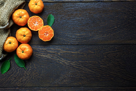 葉、背景、半分、みかん、柑橘類、 HDデスクトップの壁紙 HD wallpaper