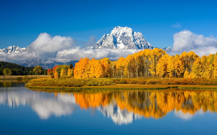 otoño, montañas, lago, Estados Unidos, Oxbow Bend Lake, Fondo de pantalla HD