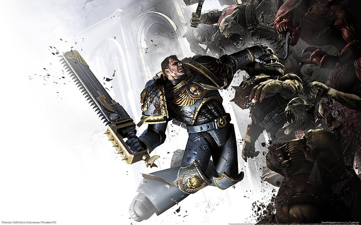 male game character holding sword wallpaper, space marine, warhammer 40k, captain Titus, HD wallpaper