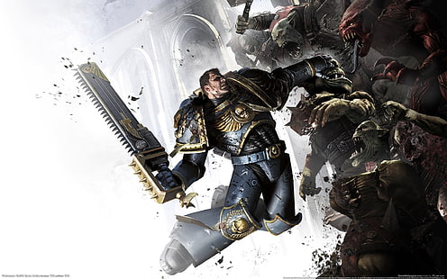 personaggio dei giochi maschile con spada sfondo, marine spaziale, warhammer 40k, capitano Titus, Sfondo HD HD wallpaper