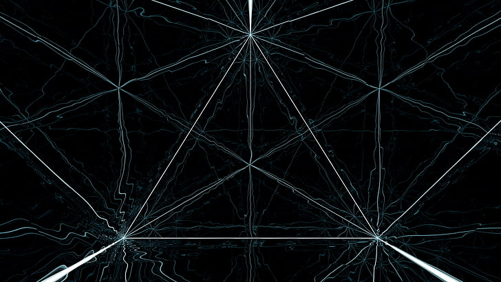 schwarze und graue Linien digitale Tapete, Geometrie, schwarz, blau, abstrakt, CGI, Spiegel, Reflexion, Geist, Dreieck, HD-Hintergrundbild