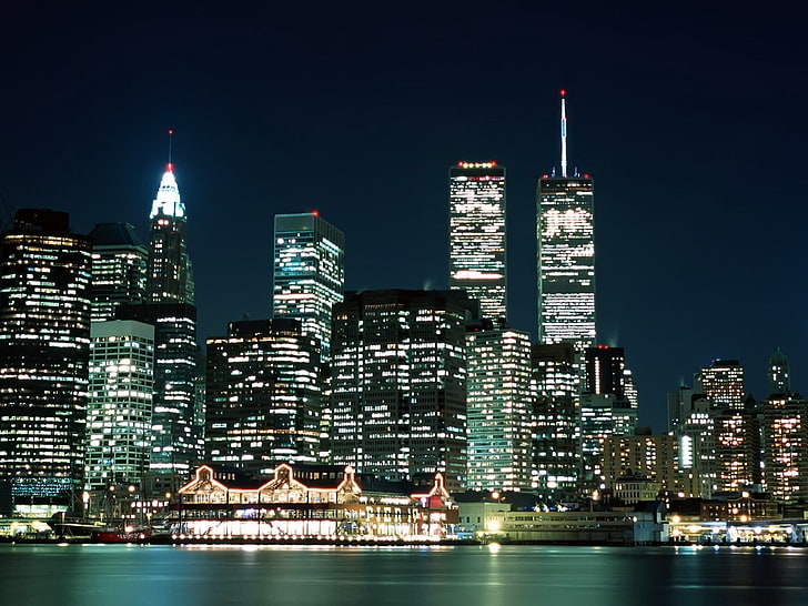 도시 디지털 벽지, 저녁, 뉴욕, 조명, HD 배경 화면