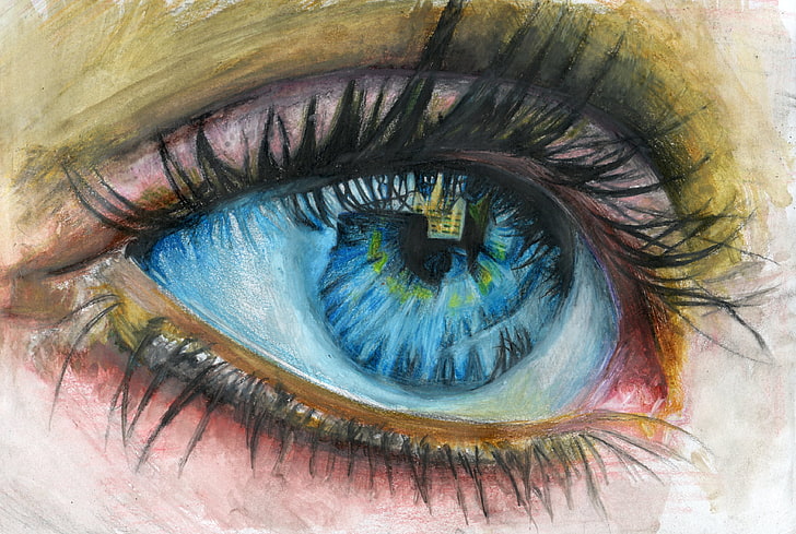 human eye illustration, eyelashes, reflection, painting, children's eyes, HD wallpaper