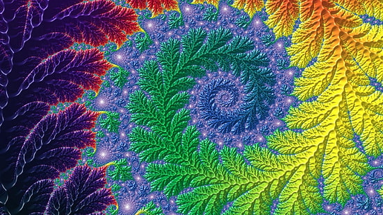fern, fractal art, abstract art, leaf, psychedelic art, symmetry, pattern, spiral, vortex, multicolored, multicolor, HD wallpaper HD wallpaper