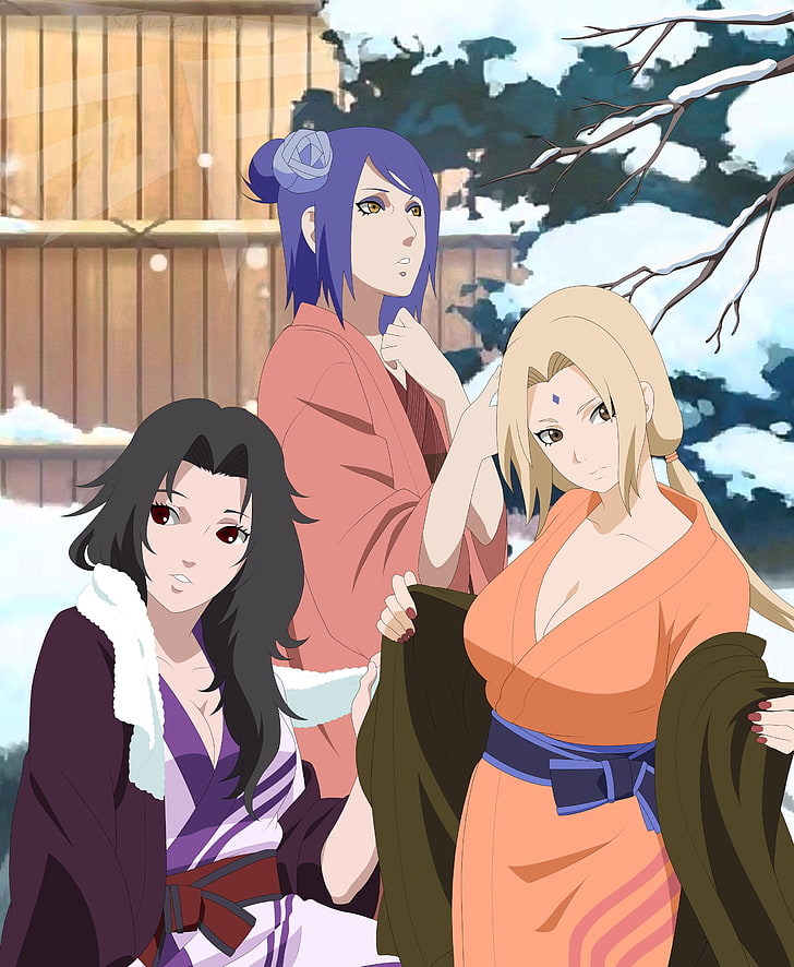 Naruto weibliche Charaktere Wallpaper, Naruto Shippuuden, Anime Girls, Tsunade, Yuhi Kurenai, Konan, schwarze Haare, blonde, blaue Haare, HD-Hintergrundbild, Handy-Hintergrundbild