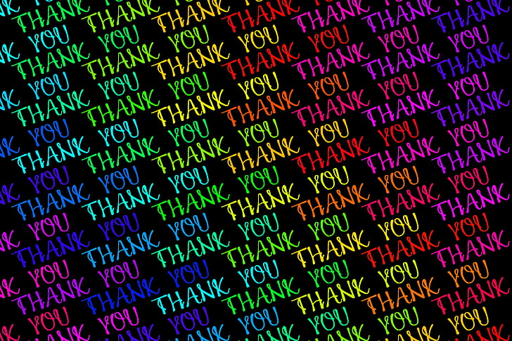 black background with thank you text overlay, inscription, thanks, text, colorful, HD wallpaper