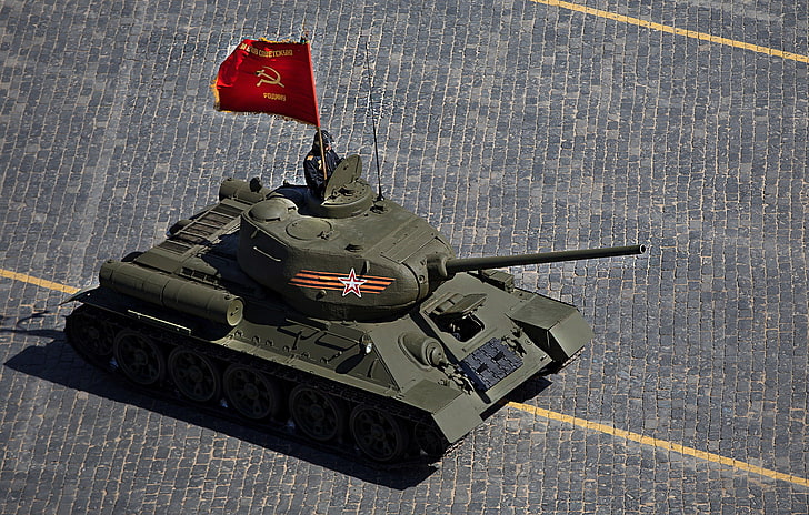 gray war tank, holiday, victory day, tank, parade, red square, Soviet, average, T-34-85, HD wallpaper