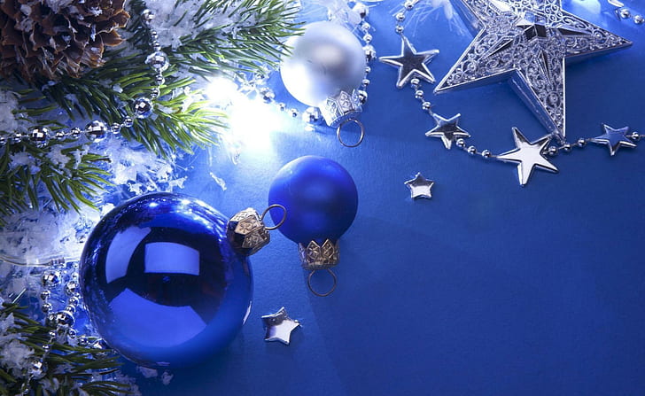 christmas decorations, star, ornaments, branch, snow, bumps, christmas decorations, star, ornaments, branch, snow, bumps, HD wallpaper