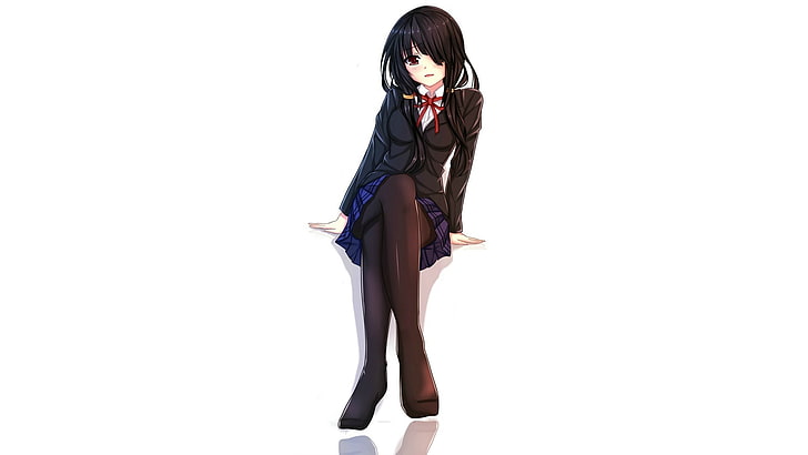 illustration de personnage d'anime femelle aux cheveux noirs, Date A Live, Tokisaki Kurumi, anime, anime girls, uniforme scolaire, Fond d'écran HD