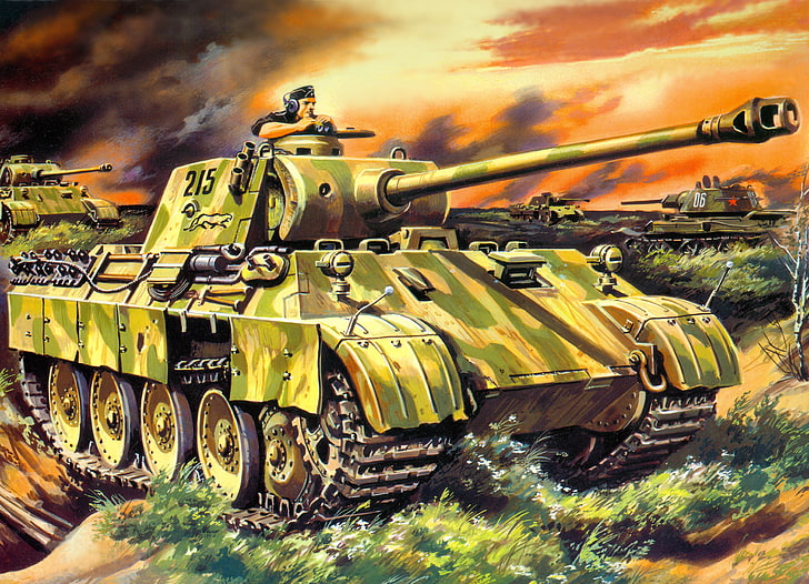 homem montando ilustração de tanque de batalha verde e amarelo, figura, Pantera, o segundo mundo, os alemães, a Wehrmacht, tanque médio, Sd.Car.171, Grande Alemanha, Rudenko, grande Alemanha, Pz.Kpfw.In Panther, HD papel de parede
