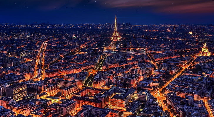 Paris at Night, Eiffel Tower, Paris, City, Lights, Travel, Night, World, Paris, France, eiffel tower, megalopolis, HD wallpaper