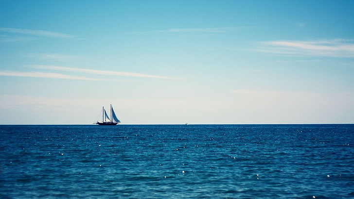 minimalism, moln, segelfartyg, vatten, hav, horisont, HD tapet