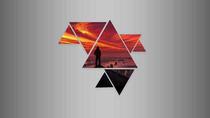 abstract, sunset, triangle, HD wallpaper