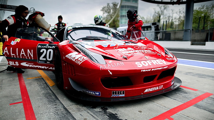 czerwony supersamochód, wyścigi, samochód, Ferrari, sporty motorowe, Ferrari 458, Tapety HD