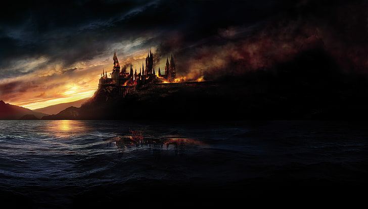8K, Hogwarts, 4K, Burning, Harry Potter und die Heiligtümer des Todes, HD-Hintergrundbild