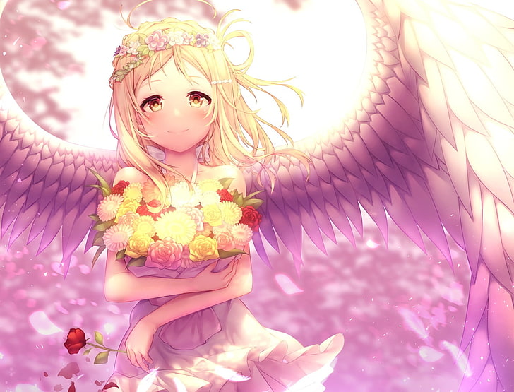 Ohara Mari, Love Live! Sunshine, angel, wings, blonde, yellow eyes, Love Live!, HD wallpaper