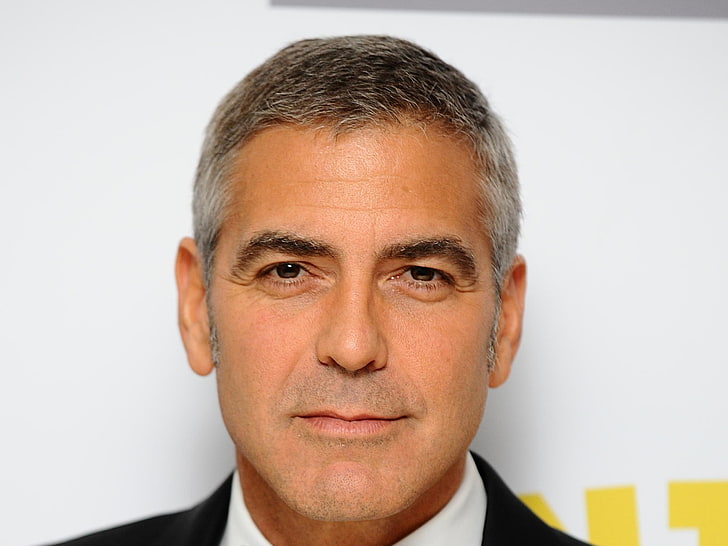 men's black top, george clooney, actor, face, gray-haired, HD wallpaper
