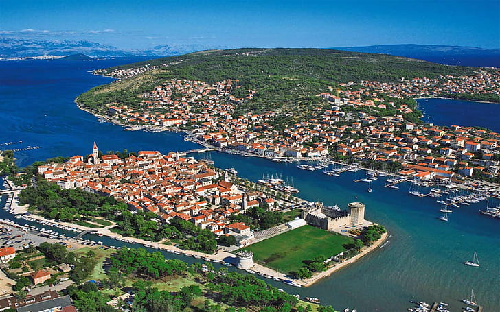 Old Town On The Island Of Trogir view From Air Hd Wallpaper 1920×1200, HD wallpaper