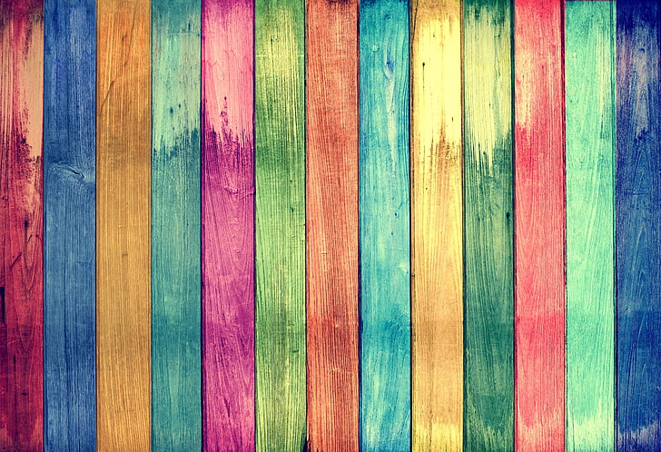 разноцветный деревянный забор, фон, доска, радуга, текстура, HD обои