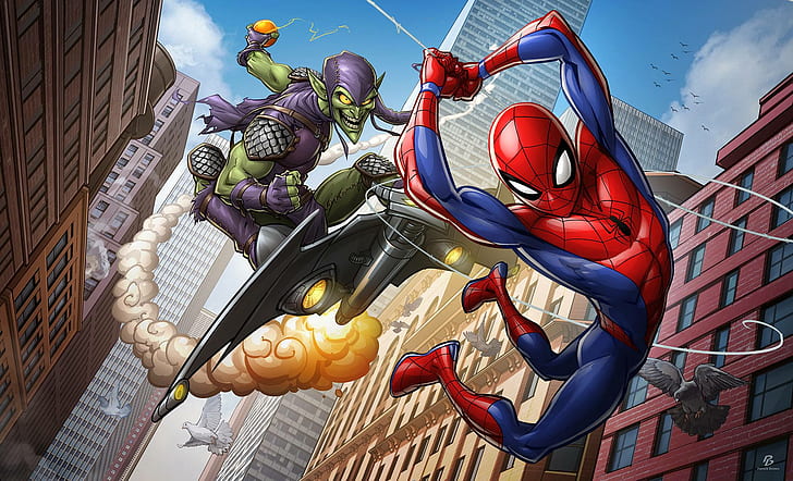 Spider-Man, การ์ตูน, Green Goblin, ภาพยนตร์, Marvel Comics, New York City, วอลล์เปเปอร์ HD