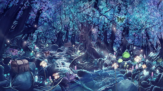 животные, красочные, фантастика, фэнтези, лес, свечение, магия, волшебный, неон, мир, HD обои HD wallpaper