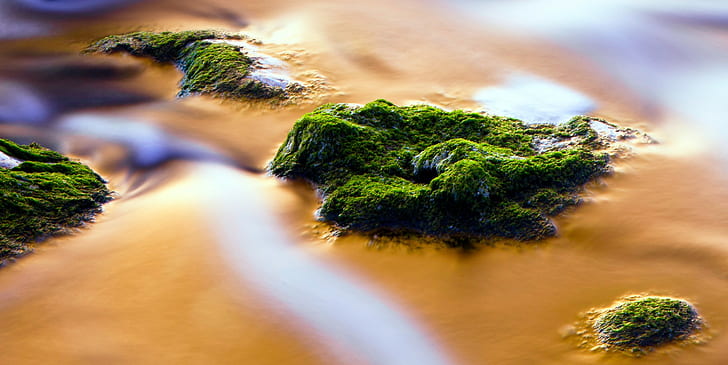природа, фотография, хром литой, мох, скалы, вода, HD обои