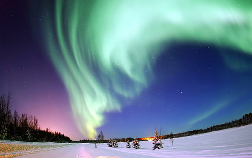 Images d'arrière-plan du bureau Aurora Borealis, champ de neige blanche, aurore, arrière-plan, borealis, bureau, images, Fond d'écran HD HD wallpaper