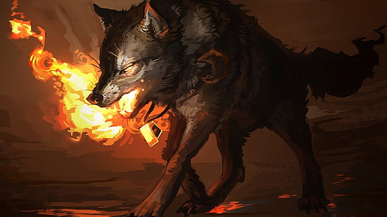オオカミの図、火、狼、 HDデスクトップの壁紙 HD wallpaper