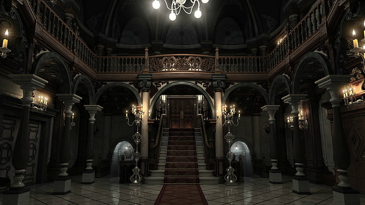 interior rumah dinding cat abu-abu, Resident Evil, interior, Wallpaper HD