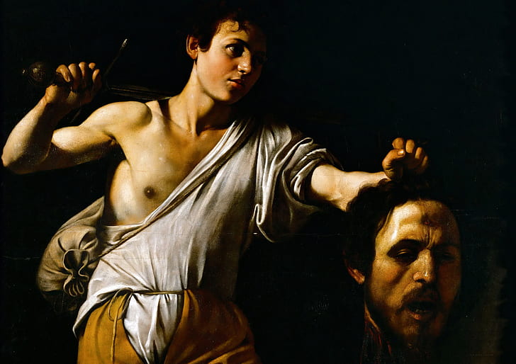 quadro, mitologia, Michelangelo Merisi da Caravaggio, David com cabeça de Golias, HD papel de parede