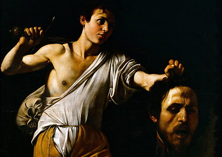 그림, 신화, 미켈란젤로 Merisi 다 Caravaggio, 골리앗의 머리를 가진 다윗, HD 배경 화면 HD wallpaper