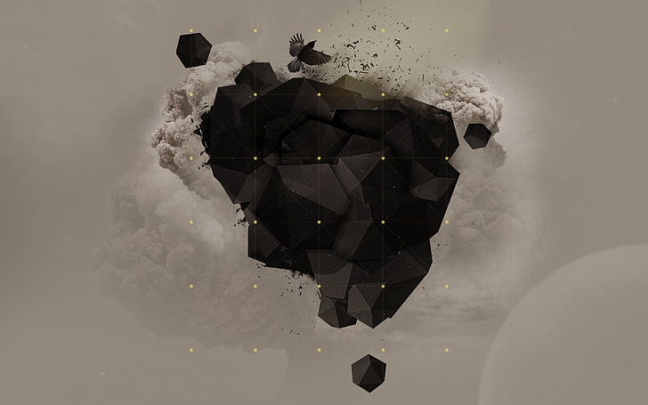 ilustrasi batu bara hitam, minimalis, geometri, abstrak, poli rendah, seni digital, Wallpaper HD